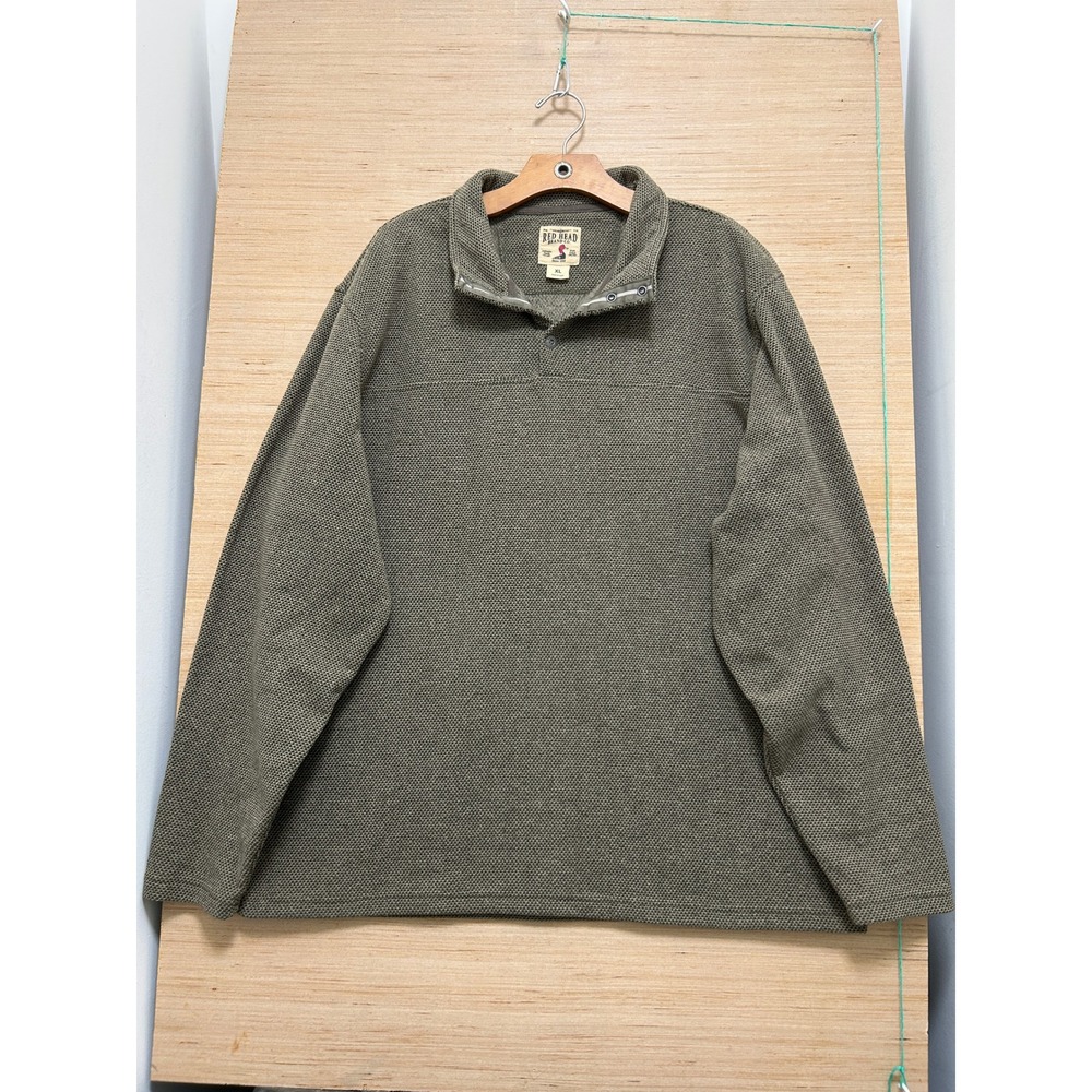 RedHead Mens XL Olive Green Textured Knit Mock Neck 4-Button Pullover Sweater
